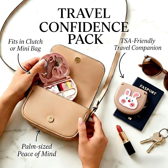 2 Pack Mini Travel Sewing Kit, Portable Emergency Sewing Box with Scissors, Needles, Threads, Compact Clothing Repair Set for Travel, Purse, Office, College Dorm (3D Bunny Pink)