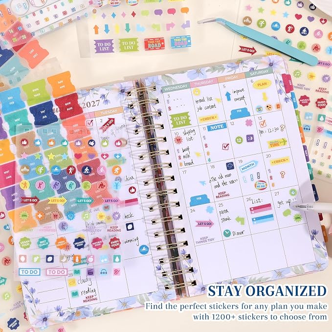 1200+ Monthly Planner Stickers for Women & Men - Aesthetic Happy Planner Accessories Enhance and Streamline Your Planner, Journal and Calendar, PET Material Bullet Journal Sticker Book for Daily Life