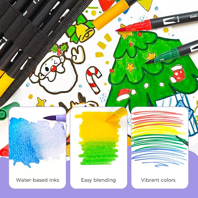 Artecho 72 Colors Dual Tip Markers for Adult Coloring Books with Bag | Drawing Pens For School, Fine and Brush Tip, Calligraphy, Drawing, Sketching