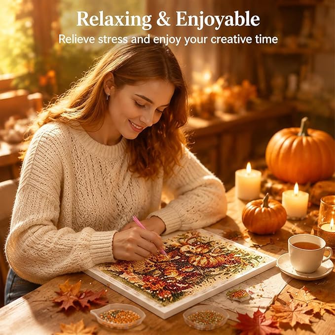 Autumn Pearl Painting Kit, 3D Pearl Diamond Painting Kit, DIY Pearl Art Craft for Adults, Thanksgiving Harvest Home Wall Decor, Handmade Seasonal Gift，Fall Floral Watering Can 1