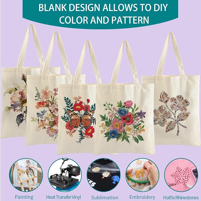 60-Pack Sublimation Blanks Tote Bags, Off-White Canvas Bags for DIY | Reusable grocery shopping totes, heat transfer & HTV ready, personalized gifts for Women, Men, advertising, Party Shopping