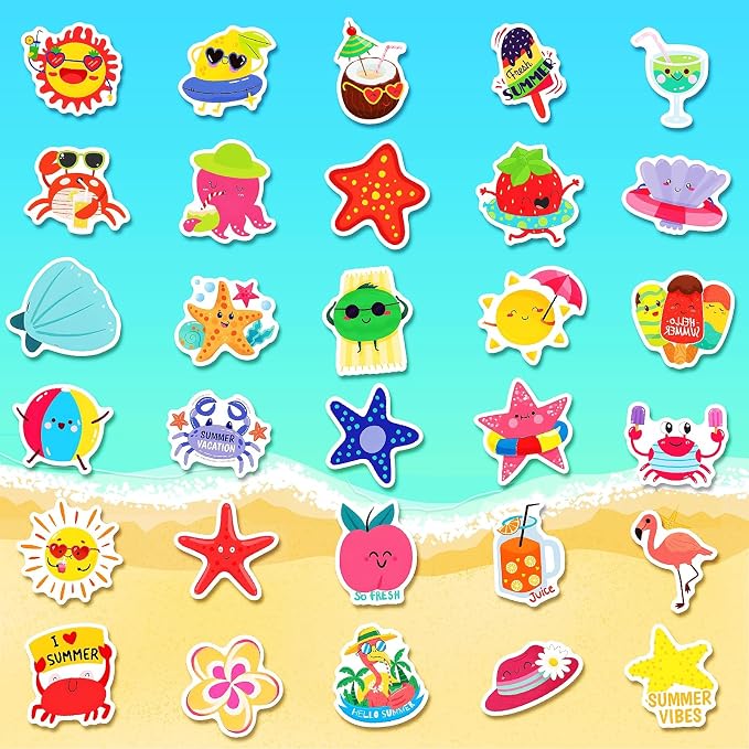 300Pcs Summer Stickers for Kids, Hawaiian Beach Stickers, Tropical Stickers