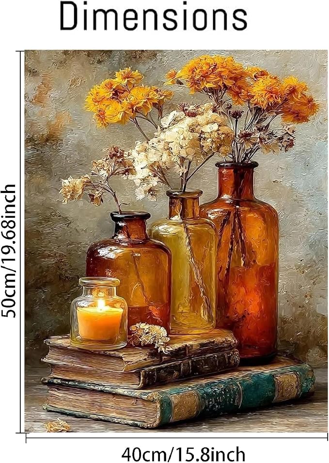 pchmcu Vintage Flower Book Paint by Number for Adults,Flowers in Vase Painting by Numbers,DIY Acrylic for Beginners Unframed,Easy Paint by Numbers Adults on Canvas for Decor 16x20inch