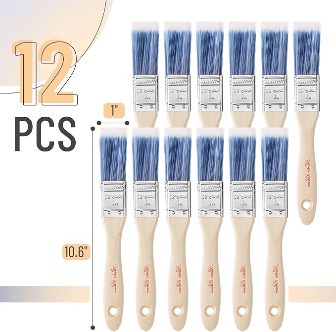 Bates 1-Inch Paint Brushes - 12 Pack, Treated Wood Handle, Stain & Wall Brush