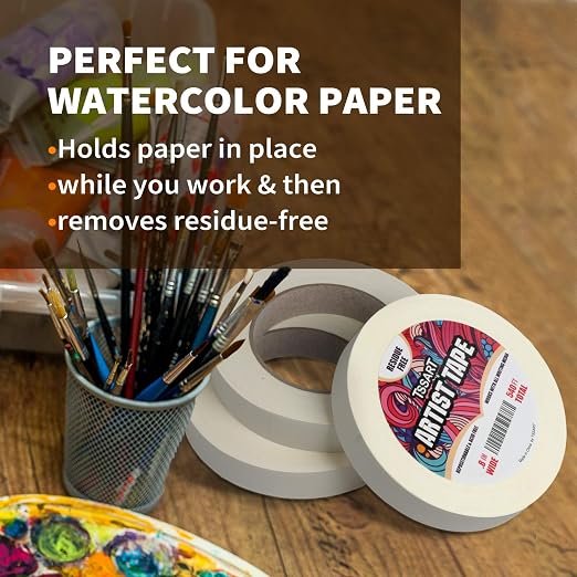 3 Pack White Artist Tape - Masking Artists Tape for Drafting Art Watercolor Painting Canvas Framing - Acid Free 0.8inch Wide 540FT Long Total