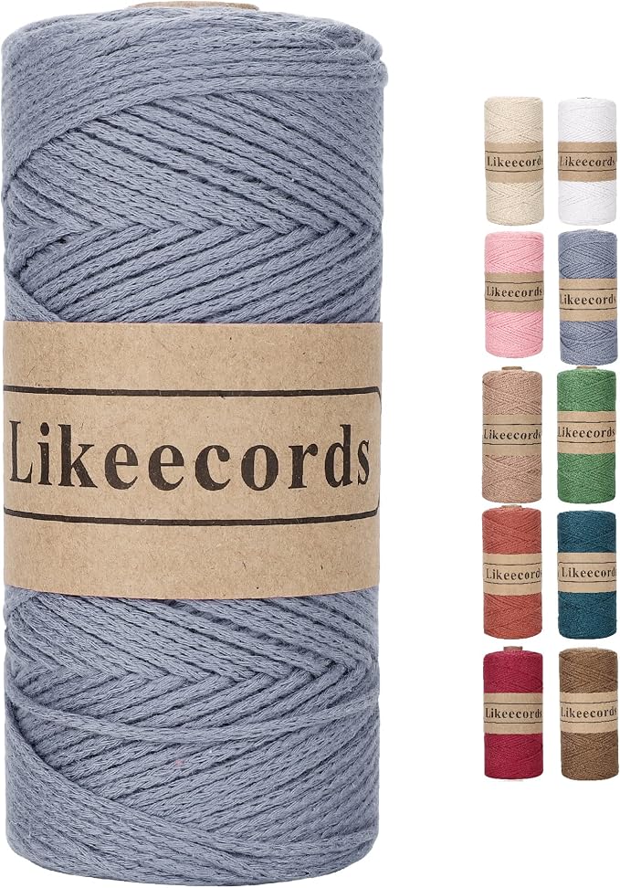Likeecords 100% Cotton Crochet Bag Cord 2mm 170m Macrame Cord 2mm Crochet Thread Macrame Rope Gift for Knitter (Gray)