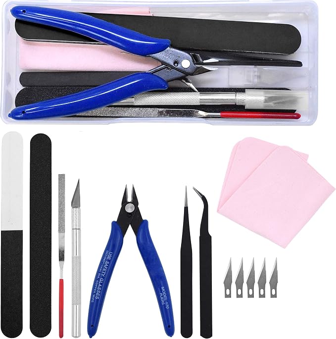 Mandala Crafts 13 Model Building Hobby Tools Kit for 3D Plastic Miniatures | Basic Set with Clippers, Tweezers, Files & Knife for Assembly, Mecha, Scale Kits, Aircraft, Tanks, Ships, Cars, Metal & Resin
