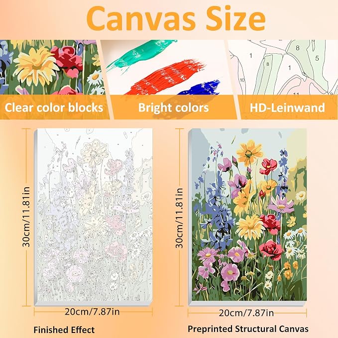 Mandun Wild Flowers Paint by Numbers Kit for Adults, 3 Pack, 7.8x11.8 inch | DIY Painting Kits Crafts for Adults, Relieve Stress, Frame Canvas, Wooden Easel, Gift Box, Home Wall Decor