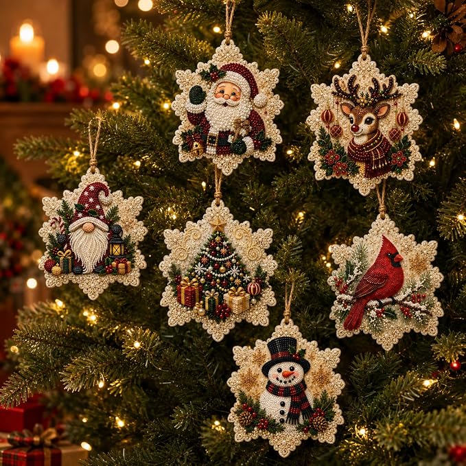 6Pcs Christmas Wooden Ornaments DIY Pearl Diamond Painting Kit (Christmas19)