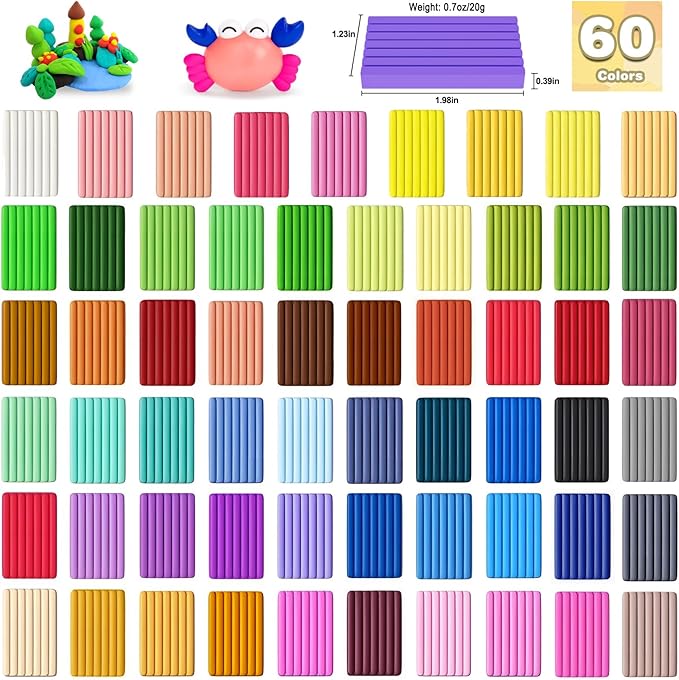 Ixiaoyoo 60 Colors Polymer Clay, Oven Bake DIY Modeling Clay for Kids | Easy to Shape, Non-Sticky, Model Clay Toys with Sculpting Tools, Art Supply for School Project, Home Decor, Gift for Artists