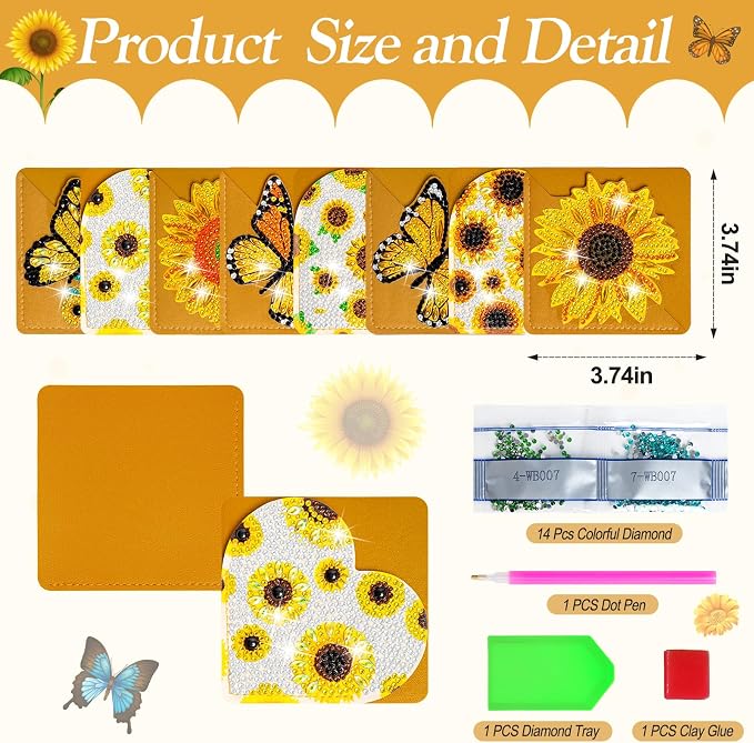 WIVICO 8Pcs Diamond Painting Bookmarks, Diamond Pearl Art Kits for Adults | DIY Bookmark,Diamond Dots Paint By Numbers Kit,Gifts for Book Lovers(Sunflower)
