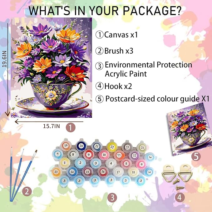Arttoplus Flowers Paint by Numbers Kit for Adults Beginner 16x20 inch | Flowers Adult Paint by Number Kits on Canvas, Floral Oil Acrylic Painting by Numbers for Gift Home Wall Decor (Without Frame)