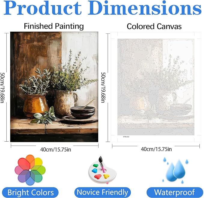 Paint by Numbers Kit for Adults, Vintage Green Plants Paint by Numbers Kits | Adult Paint by Number Kits on Canvas DIY Acrylic Oil Easy Painting by Numbers for Home Wall Decor 16X20 inch (Without Frame)