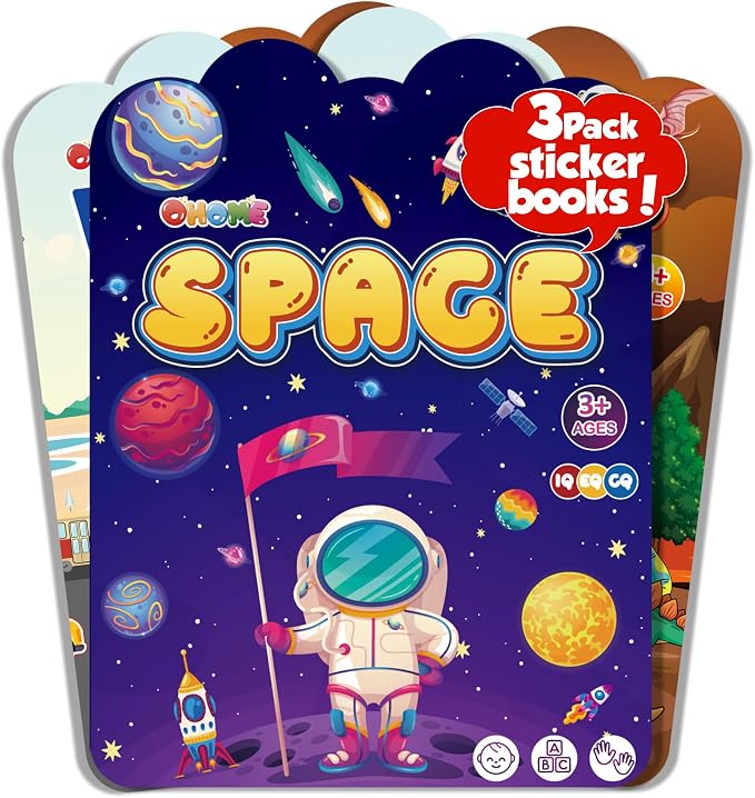 Reusable Sticker Books for Toddlers 2-4 Years - Travel Toys for Toddlers 1-3,Gifts for 2 Year Old Girls | Arts and Crafts Activities - Stocking Stuffers for Kids - Puffy Stickers Coloring Books