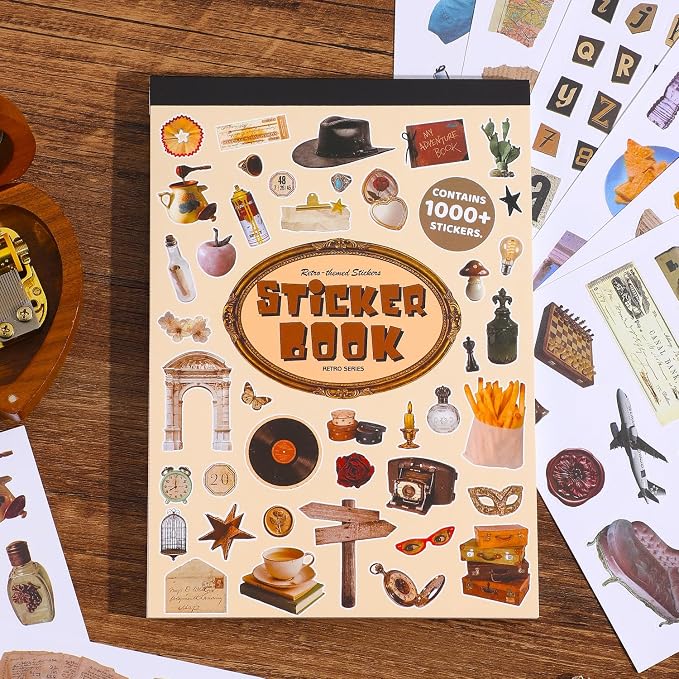 1000Pcs+ Vintage Sticker Book, Retro Antique Old Fashion Aesthetic Decorative Stickers for Journal Scrapbook Craft Supplies for Adults Teens Girls