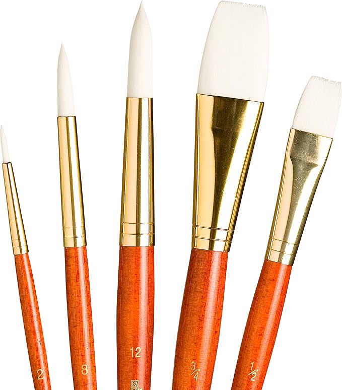 Princeton RealValue Brush Set, Synthetic White Taklon, Orange Handle, 5 Piece, 1 Count