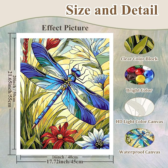 Dragonfly Paint by Numbers Kit for Adults, Adult Paint by Number Kits 16x20