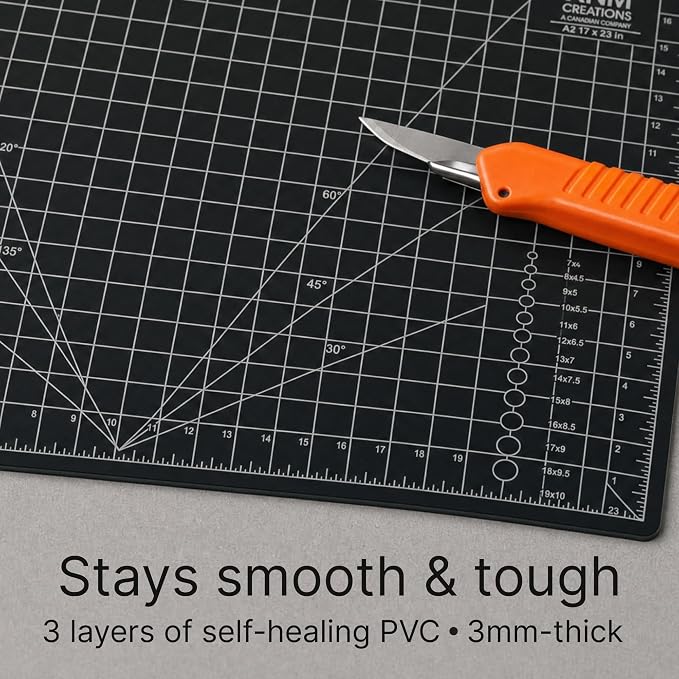 XNM Premium Self Healing Cutting Mat - 18 Inches by 24 inches - A2, 3 Layer Quality PVC Construction - Dual Sided, Imperial and Metric Grid Lines - Perfect for Cutting, Sewing, and Crafts