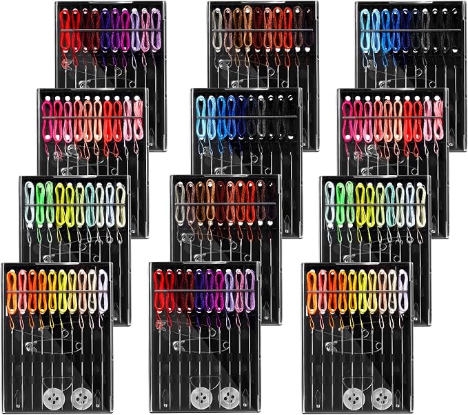 Hestya 12 Boxes (120 Pcs) Pre Threaded Needle Kit Assorted Color (Multicolor)