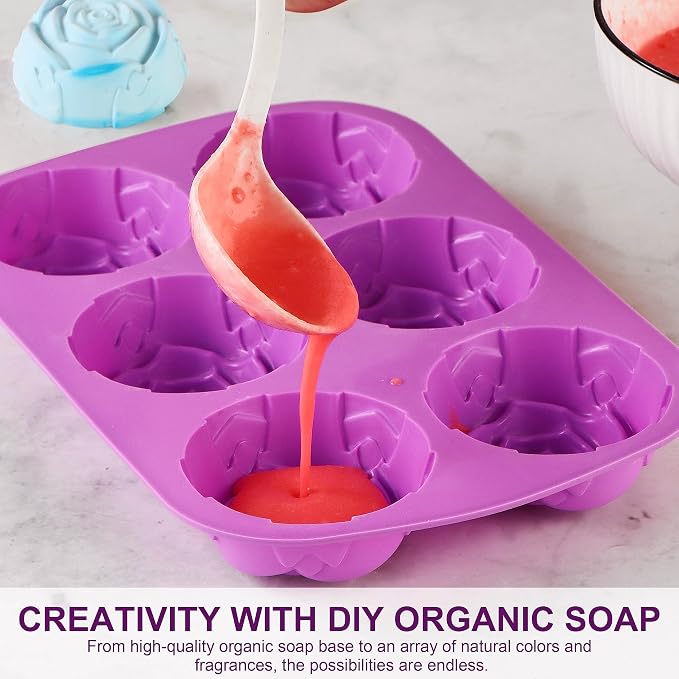 Lerykin Rose Silicone Molds - 2 Pack Handmade Large Rose Flower Soap Mold - Food Grade DIY Bar Mould for 3D Soap, Mousse, Muffin, Cake, Chocolate, Jelly, Resin, Candle - Just Pop Out & Dishwasher Safe