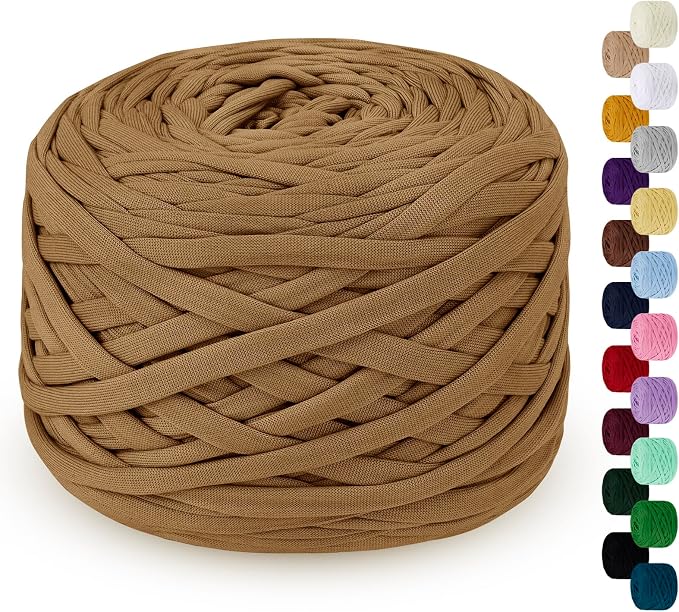 285g T-Shirt Yarn for Crocheting 109 Yards Elastic Ribbon Thick Fabric, Knitting for Crochet Bag, Blanket, Basket, DIY Projects, Home Decor (Alpaca)