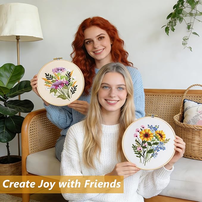 3 Packs Embroidery Kit for Adults, Embroidery for Beginners (Flower)