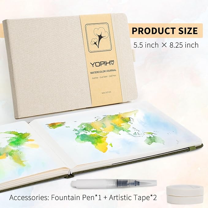 Yopih Artists Premium Linen Watercolor Sketchbook 5.5 x 8.2 in Beige