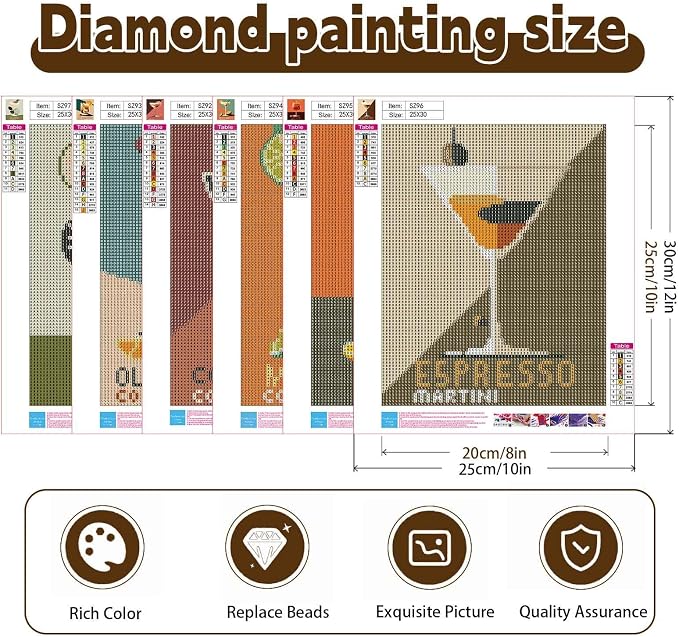 6 Pack Diamond Art Kits for Adults Beginner Cocktail Diamond Painting