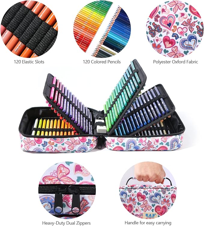 H & B 120 Colored Soft-core Coloring Pencils Set, Coloring Book and Portable Storage Bag for Painting, Art Supplies Gift for Artists Adult Children Beginners