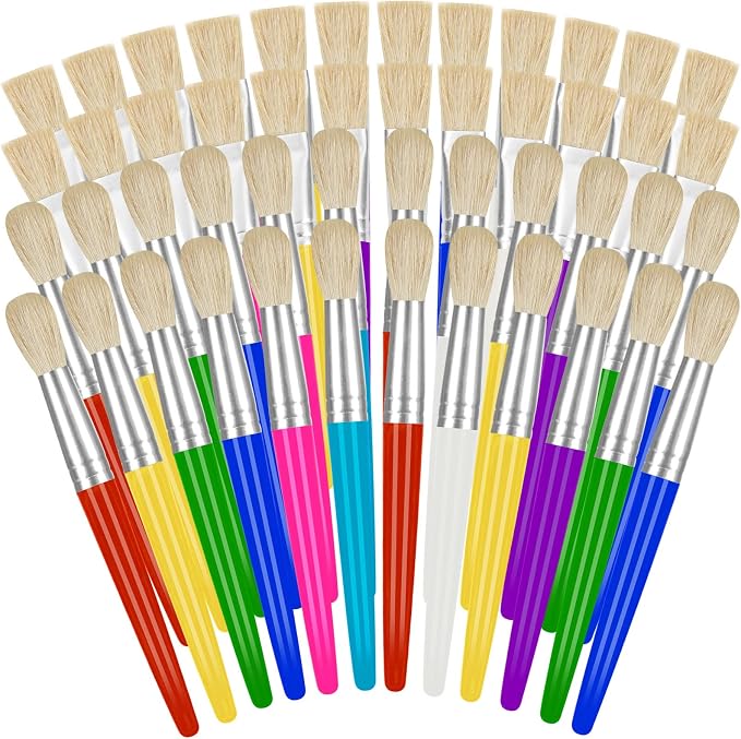 YGAOHF 48 Pack Paint Brushes for Kids - Kids Paint Brushes with Bristle, Big Washable Chubby Toddler Paint Brushes, Easy to Clean Round Flat Brushes for Acrylic Oil Watercolor Washable Paint