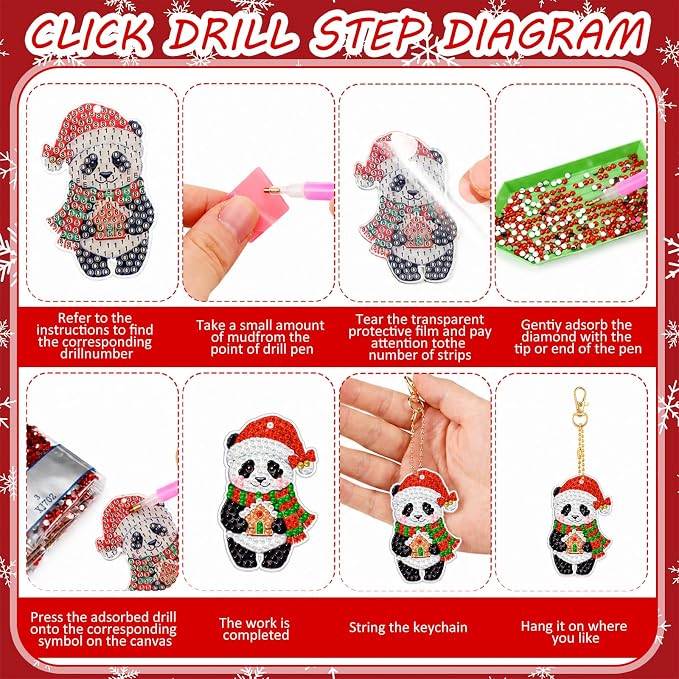Tondiamo 20 Pcs Christmas Cute Animal Diamond Painting Keychains Kit, Xmas Cartoon Animal Ornaments DIY Diamond Art Key Pendant Set for Xmas Tree Decor Party Favors Gift