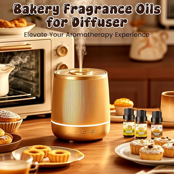 Bakery Essential Oils Set (10 × 5ml), INWICOPH Fragrance Oil for Soap & Candle Making - Pumpkin Pie, Golden Waffle, Hazelnut, Eggnog Cake Aromatherapy Scented Oils