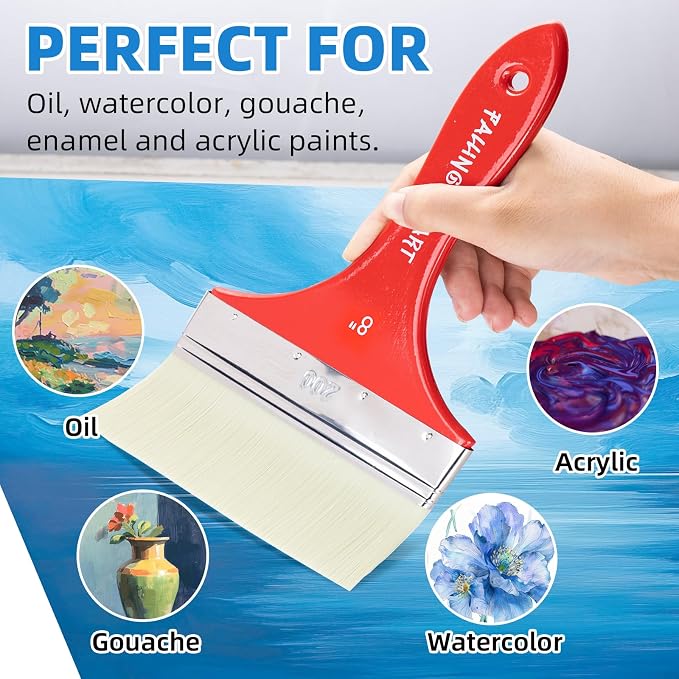 Falling in Art Large 8 Inch Flat Paddle Paint Brush | Scale Brush, Blending Paint Brush, Wide Flat Paint Brushes for Oil and Acrylic Paints