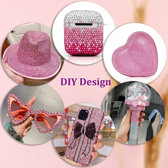 16000Pcs Resin Rhinestones with Tweezers for Crafting, Dark Pink 2-6mm Mixed Sizes Bedazzling Crystal with 3Pcs 10ml B7000 Jewelry Glue for DIY Crafts Clothing Tumblers Shoes Fabric Nail Art