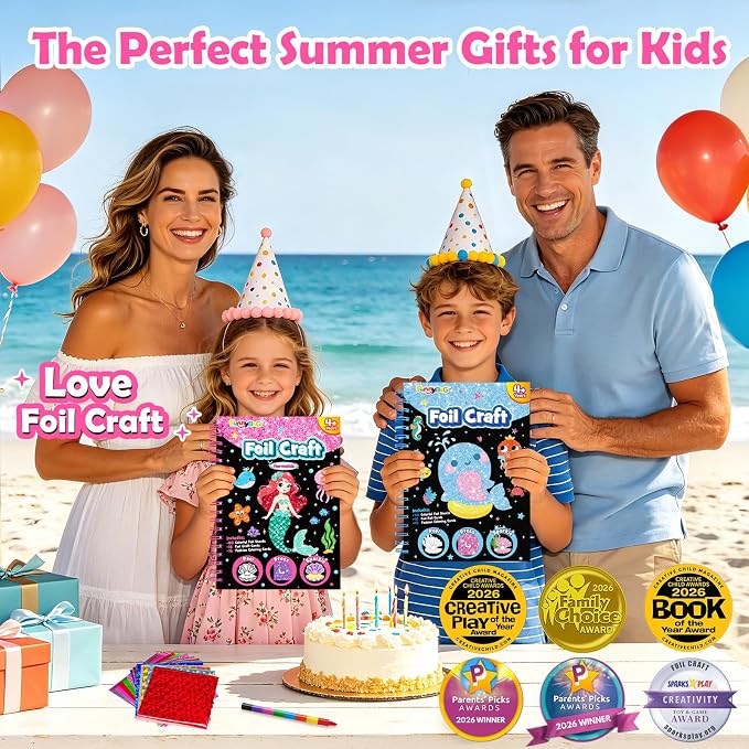 FUNNYB&G Foil Art Craft Kit for Kids, Sparkly Birthday Gift Toy for Girls | No Mess, Kids Ages 4-10 Create Sparkling Artwork, A Creative Gift for Birthdays, Holidays, Travel Activities,Screen-Free Fun