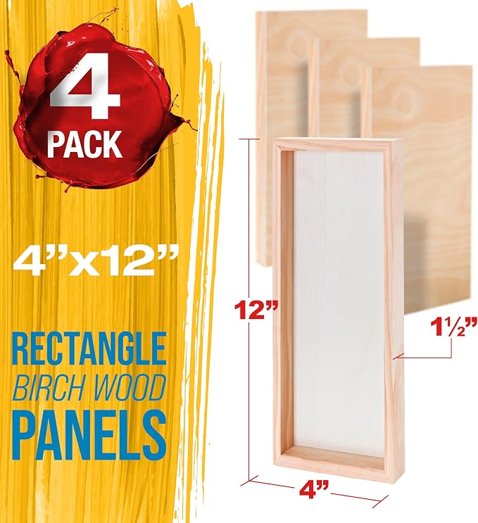 U.S. Art Supply 4" x 12" Unfinished Cradled Wood Panels for Painting