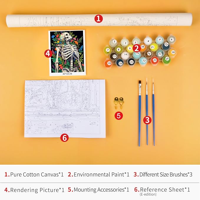 TUMOVO Paint by Numbers Kit for Adults Skeleton Flowers Painting by Number