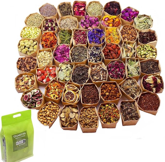 50 Packs Set - Dry Flower Craft Set, Dried Flowers, Dried Plants, Roses, Jasmine, Peonies, Lavender, Forget-me-nots, Witchcraft Kit, Resin Jewelry Making, DIY Candles, Seasonal Decorations
