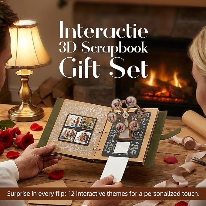 3D Interactive Scrapbook Album, Faux Leather - Dark Green