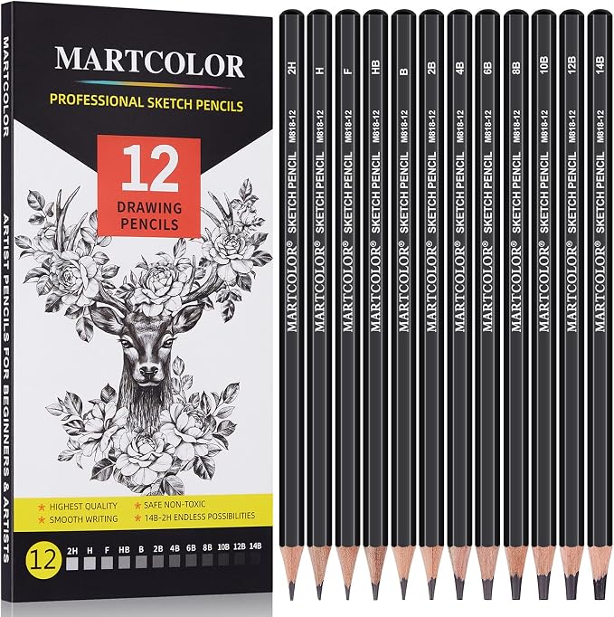 MARTCOLOR Drawing Sketching Pencils Set, 12 Pack Graphite Pencils(14B - 2H) | Ideal for Drawing Art, Sketching, Shading, Artist Pencils for Beginners & Pro Artists