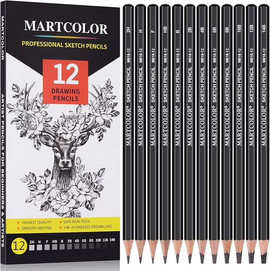 MARTCOLOR Drawing Sketching Pencils Set, 12 Pack Graphite Pencils(14B - 2H) | Ideal for Drawing Art, Sketching, Shading, Artist Pencils for Beginners & Pro Artists