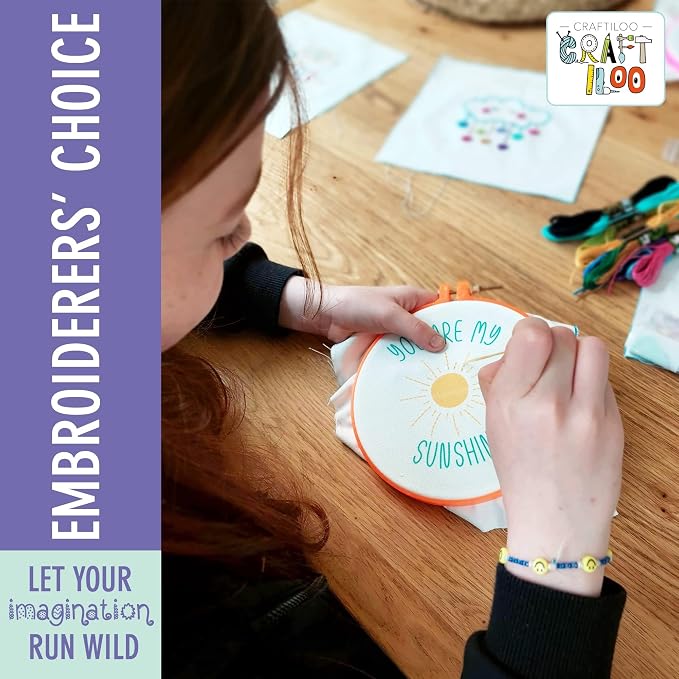 Embroidery Kit for Kids Ages 7-13 - 10 Pre-Stamped Beginner Patterns