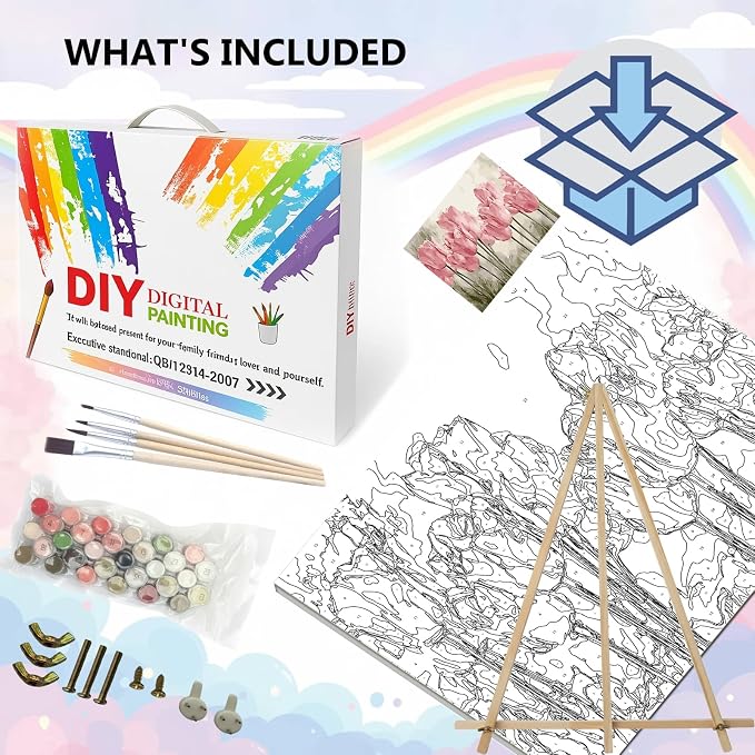 BAISITE Paint by Numbers Kit for Adults Beginners,20" Wx16 L Canvas for Painting Kits for Adults in Colorful Box Poppy Flowers-BSC002-Already Stretched on a Wooden Frame