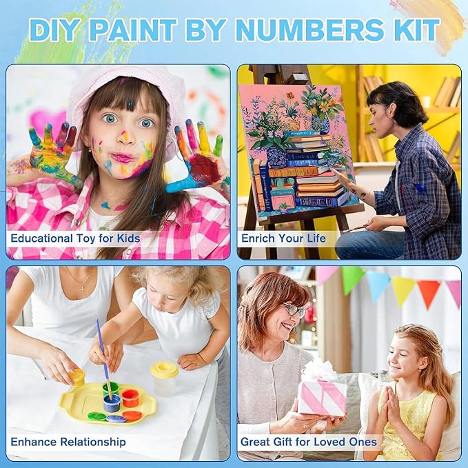 cviokrdu Book Paint by Numbers Kit for Adults - Books Adult Paint by Number Kits on Canvas, DIY Oil Painting for Gift Home Wall Decor (16x20inch)