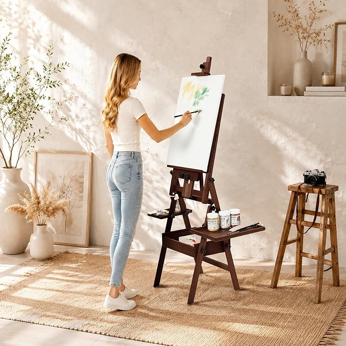 MEEDEN Painting Easel with Storage and Tray: H-Frame Beech Wood Art Easel | Easel Stand for Adults, Artists, Students, Beginners - Adjustable 50"-80" H, Holds Canvas Up to 47 Inches