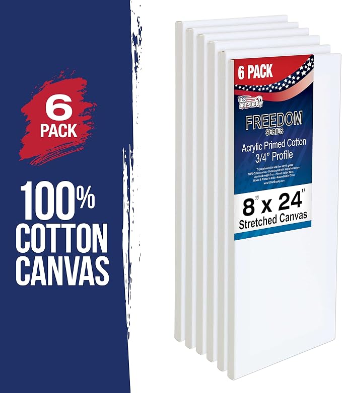 U.S. Art Supply 8"x24" Stretched Canvas for Painting, 3/4" Profile, 6-Pack
