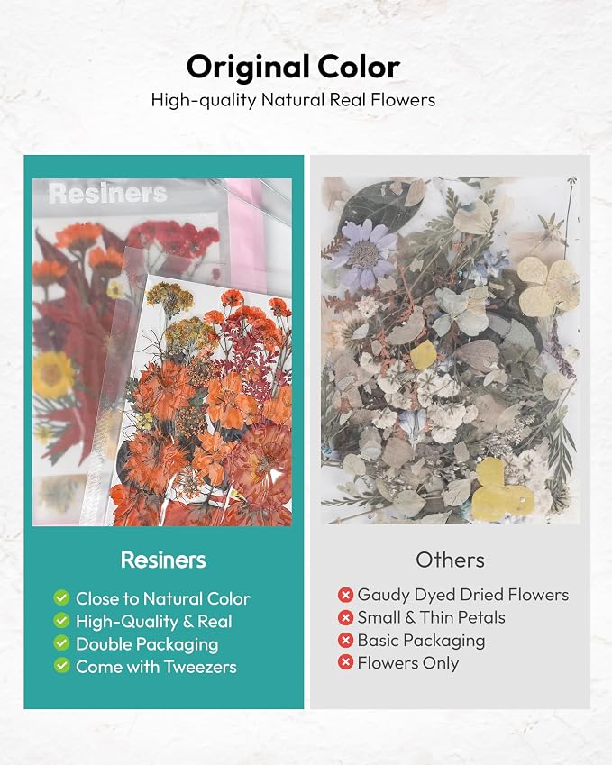 Dried Flowers, Resiners 100Pcs Pressed Flowers for Craft Real Natural Dried Flowers Dry Leaves Kit for DIY Making Crafts Resin Soap Candle Scrapbook Supplies Card Making Jewelry