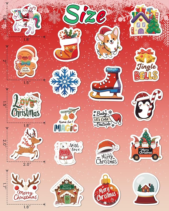 300 PCS Christmas Stickers for Kids, Party Favors Stocking Stuffers Gifts | Bulk Christmas Classroom Gifts, Holiday Sticker for Kids Teens Adults, Vinyl Water Bottles Stickers, Xmas Crafts Treats
