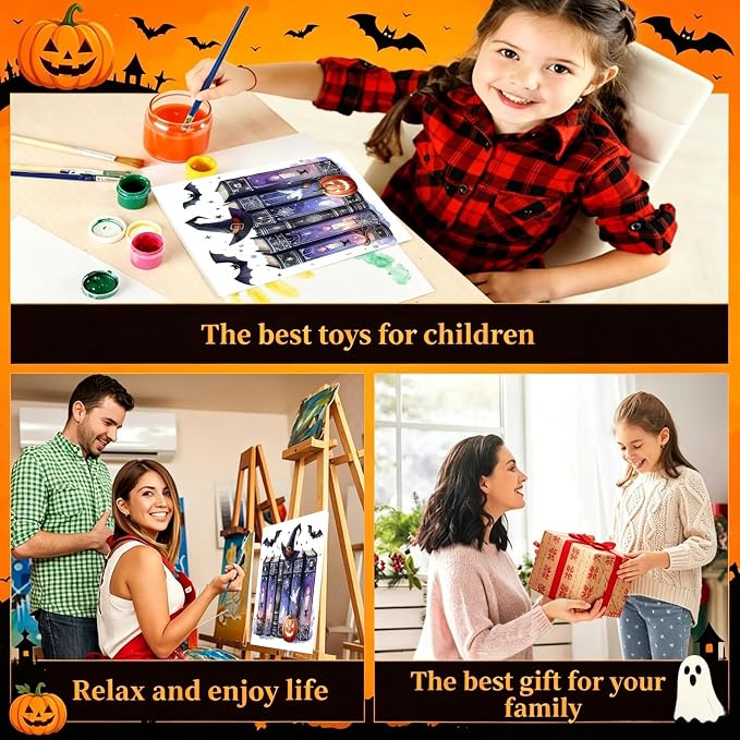 Arttoplus Halloween Framed Paint by Numbers Kit for Adults 10x10inch, Book | Adult Paint by Number Kits on Canvas with Easel for Beginner & Kids Ages 8-12, Easy Acrylic Oil Painting Kits for Home Decor