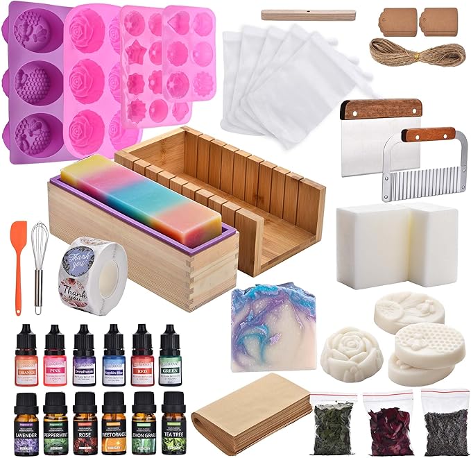 Soap Making Kit for Adults All-in-One Soap Making Supplies Includes Melt & Pour Goat Milk Soap Base, Silicone Loaf Molds,Premium Cutting Box & 500+PCS DIY Handmade Soap | Includes Melt & Pour Goat Milk Soap Base, Silicone Loaf Molds,Premium Cutting Box...